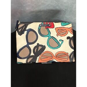 Kate Spade New York Sunglasses Print Canvas Zip Clutch Bag Navy